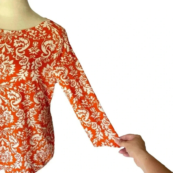 Talbots Women Size L Allover Floral Knit Top Stretch 3/4 Sleeves Cotton Blend - Picture 5 of 7